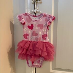 Posh Peanut daisy love ruffled cap sleeve tulle skirt bodysuit